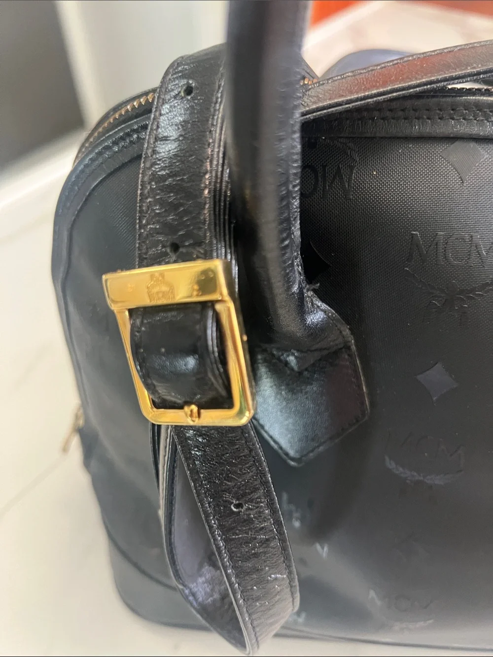 MCM Black Satchel with Gold Hardware